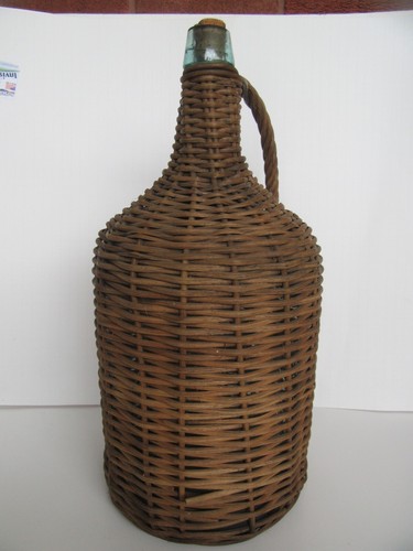 Antique Wicker 2 Gal. Aqua Wine / Rum Demijohn Glass Jug w/ Cap (18.5") - Picture 11 of 24