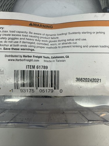HaulMaster 50ft length 1/4" Diameter 6,160# Max Load Wire Rope - Foto 8 di 8