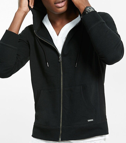 Men's Express Full-Zip Hoodie Ultra-Soft Fleece Waffle Detailed Medium Black - Bild 3 von 5