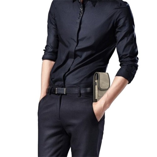 For LG X FAST Brown Denim Fabric Belt Clip Holster Phone Pouch Case Cover - Picture 8 of 8