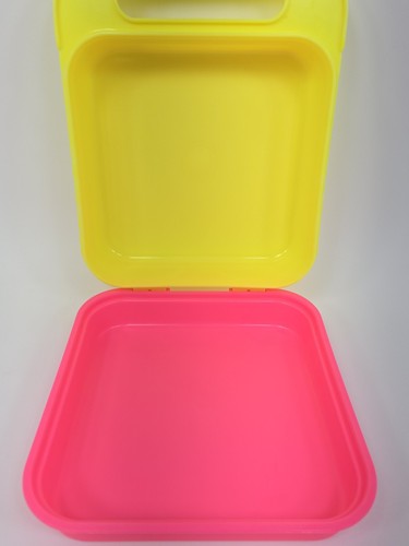 Vintage Tupperware Alphabet Stencil Case Yellow & Pink Lunch Box #1407 1408 NOS - Picture 4 of 5