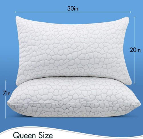  Cuscini Letto Raffreddamento Memory Foam Triturato Queen Size 2pz con Copertura Lavabile - Foto 7 di 13