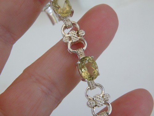 Estate Sterling Silver 925 Natural Citrine Tennis Link Station Bracelet Fits 7" - Picture 15 of 23