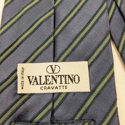 VALENTINO Cravatta Tradizionale Seta Blu Verde Righe Italia - Foto 3 di 7