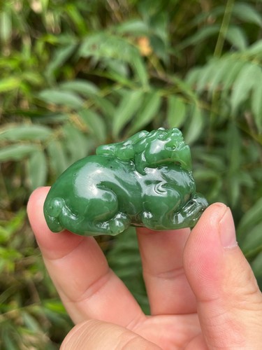 CERTIFIED 54g 100% NATURAL XIN JIANG HOTAN GREEN JADE HAND CARVED PI XIU PENDANT - Picture 14 of 18