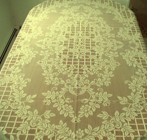 Trellis Rose Tablecloth 60x104 Ivory Rectangle Table Cloth Oxford House NWOT - Picture 2 of 3