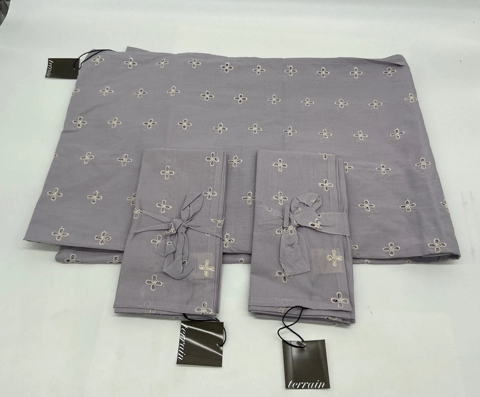 Anthropologie Terrain Lavender Eyelet Tablecloth With Matching Napkins Purple  - Image 2 of 4