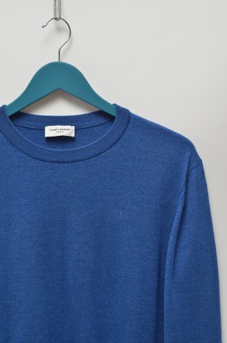 Saint Laurent Paris YSL Luxury Men's Blue Wool Silk Sweater Jumper Size XL - Picture 4 of 12