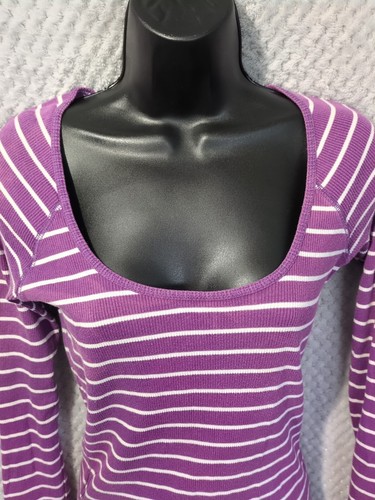 Top donna Jack Wills viola a righe 100% cotone manica lunga UK 10 caldo - Foto 8 di 11