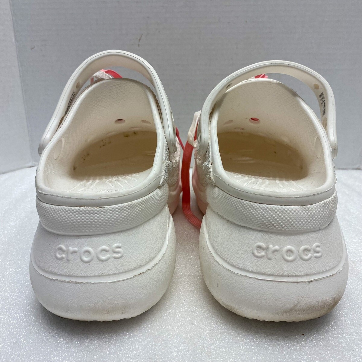 RARE Crocs Womens 9 X ATMOS PINK Classic Bae Clog White