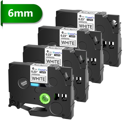 4PK Black on White Label Tape TZe-211 TZ-211 6mm for Brother P-Touch PT-H110