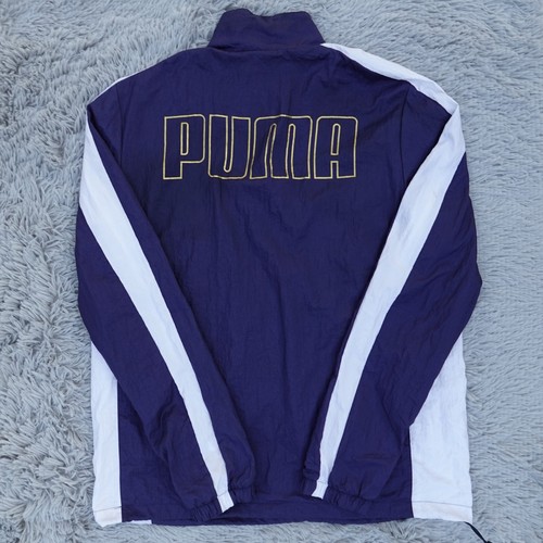 Chaqueta Puma Para Hombre M Mediana Azul Blanco 1/2 Cremallera Cortavientos Malla Nylon Pullover - Imagen 5 de 11