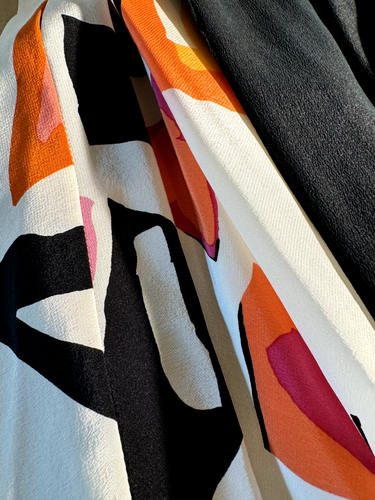 Silk Full/Swing Skirt, by Claude Brown, Bright Colors/Black/White, Lined, Size 6 - Picture 13 of 24
