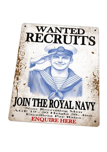 Cartel de reclutamiento de la Royal Navy letrero de metal, letrero de metal azul marino estilo vintage - Imagen 1 de 3