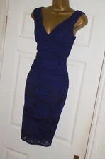 Phase Eight Navy lace stretch pencil wiggle cocktail evening party dress 12 10
