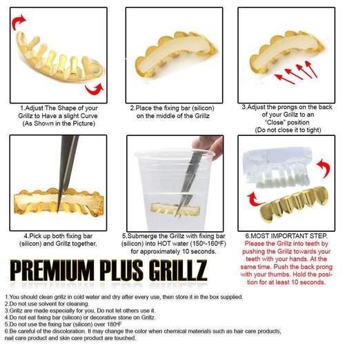 14K Gold Plated HipHop Teeth Grillz Top&Bottom Grill Set Bonus Wax*HIGH QUALITY* - Picture 7 of 8