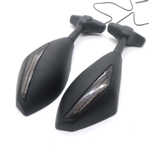 Matte Black LED Integrated Turn Signal Rearview Mirror For Honda Suzuki Kawasaki - Picture 4 of 9