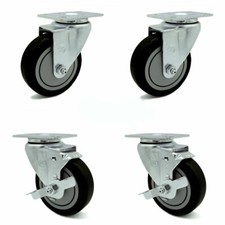 4 Inch Black Polyurethane Wheel Swivel Top Plate Caster Set with 2 Brakes SCC
