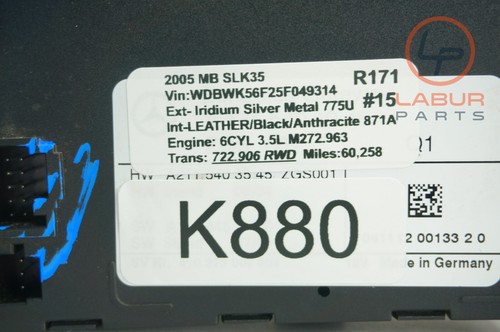 R171 05-11 Mercedes SLK Class Central Gateway Control Module 1715404945 K880 - Picture 6 of 6