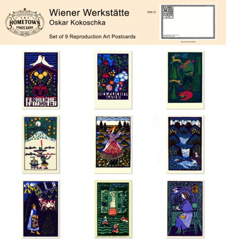 Oskar Kokoschka Wiener Werkstatte Lot of 9 Rare Antique Greeting Postcard Repr..