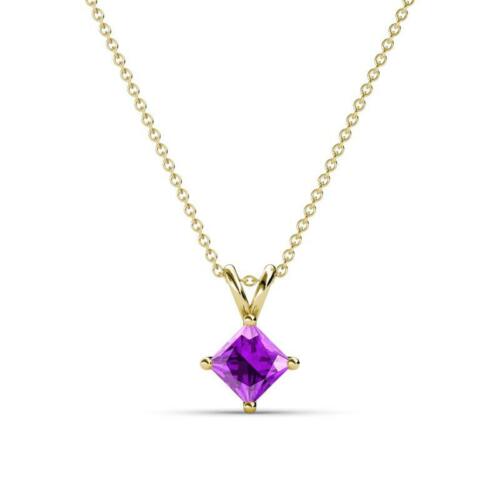 Amethyst 1/2 ct Womens Solitaire Pendant Necklace 14K Gold 16 " Chain JP:219160 - Picture 6 of 13
