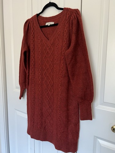 Loft Cable Knit Ladies Sweater Dress Rust Burnt Orange Soft - Women's Size Small - Picture 5 of 13
