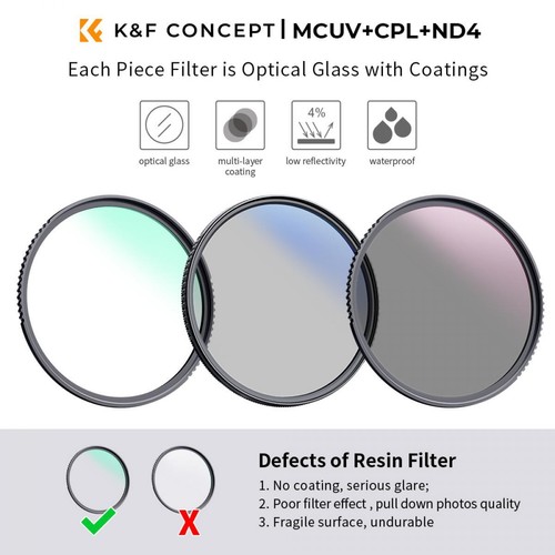 K&F Concept MCUV CPL ND4 Lens Filter Set 37/43/46/49/52/55/58/62/67/72/77/82mm - Picture 61 of 101