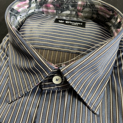 D'Omani Uomo Men's Dress Shirt 3XL Striped Button Up Navy White NWT VTG - Picture 2 of 4