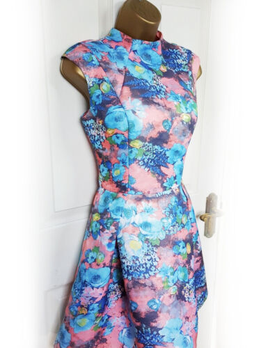 CHI CHI LONDON Orange & Blue Abstract Floral Fit and Flare Dress, size 10 - VGC - Picture 2 of 6