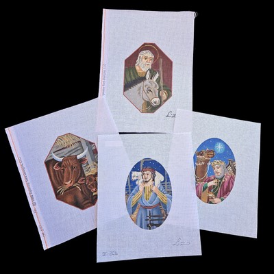 WOW! 4 VINTAGE LIZ GOODRICK DILLON NEEDLEPOINT CANVAS LOT:  NATIVITY JOSEPH + GG