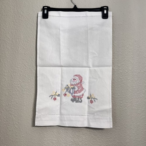 Kitchen Dish Tea Hand Towel White Christmas Santa Cross Stitch 13 3/8 X 20 3/4 - Picture 2 of 19