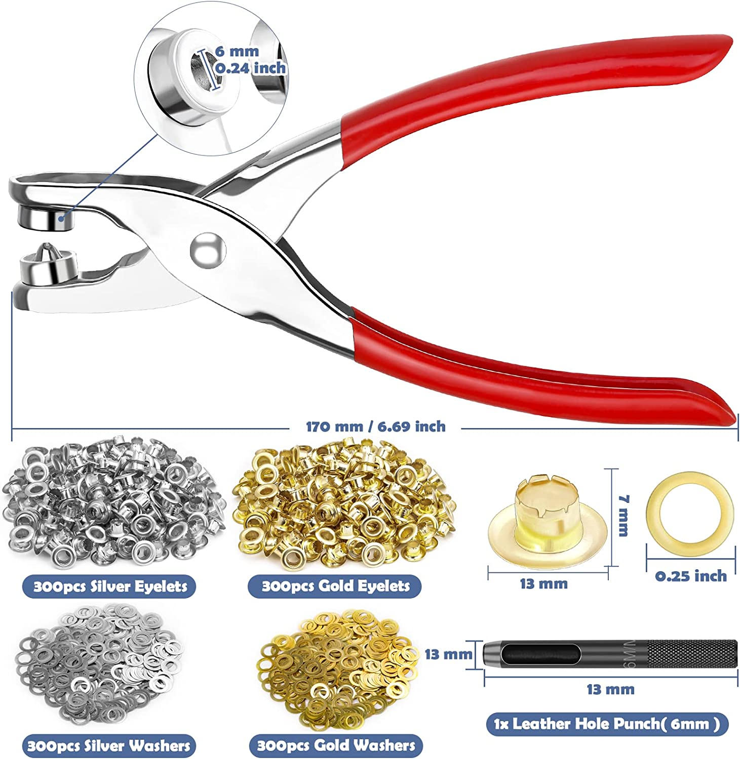 1/21/4" Grommet Pliers Tool Kit Punch Hole Eyelet Snap Button 1203 PCS