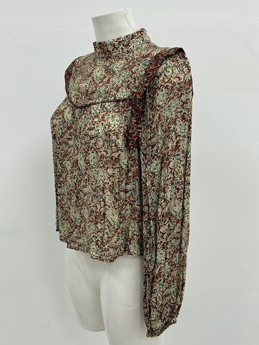 Blusa corta Ex Pull & Bear para damas otoño floral cuello alto manga abullonada talla MED - Imagen 7 de 11