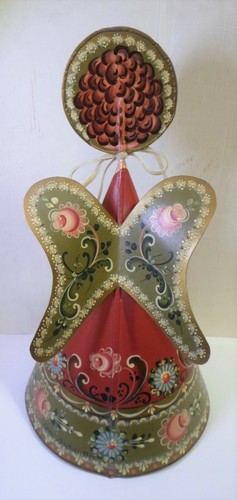 Vintage 1985 TOLE PAINTED PUNCHED TIN ANGEL FIGURINE 12.5" Tall Signed Marshall - Picture 5 of 11
