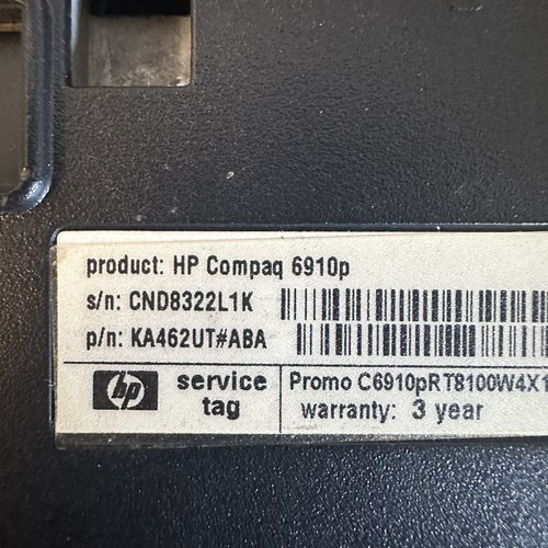 HP Compaq 6910p 14” Laptop 1GB RAM 80GB HDD Scraps/Salvage - Picture 8 of 8