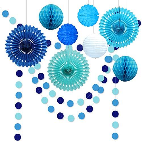 Under The Sea Theme Blue Birthday Party Decorations Circle Garlands Paper Fan... - Picture 1 of 4