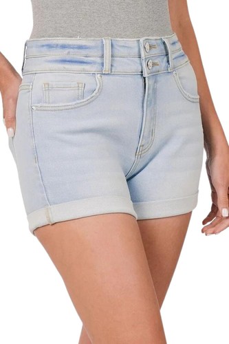 Zenana Womens Cuffed Double Button Denim Shorts - Foto 13 di 13