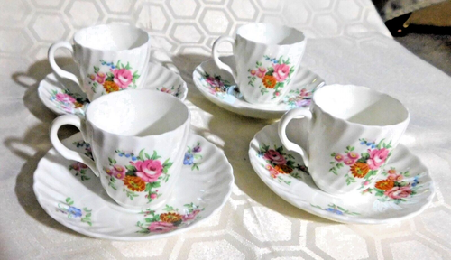 Minton Bone China Coffee Cup & Saucer x 4 - Rosetta - Picture 3 of 9