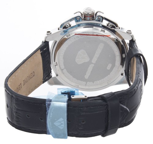 Aqua Master Men's Black Dial Silver Case Leather Band Diamond Watch W#352 - Picture 3 of 3