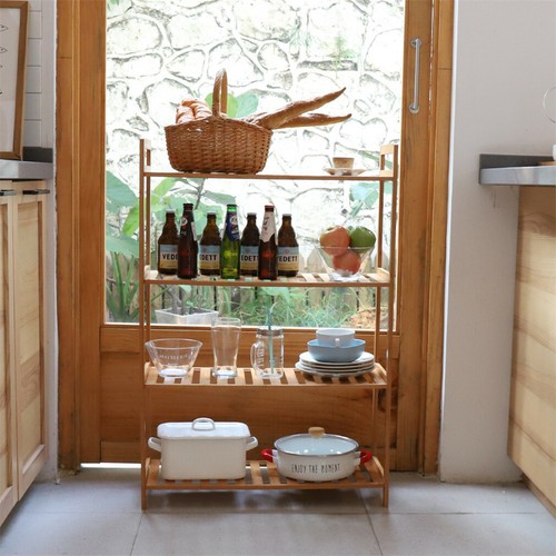 4 Tier Ladder Bookshelf Shelf Unit Bamboo Bookcase/Bathroom Storage Display Rack - Picture 7 of 12