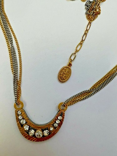 Crystal Silver + Gold Boomerang Collar colgante Metal mixto hecho a mano en EE.UU. - Imagen 2 de 4