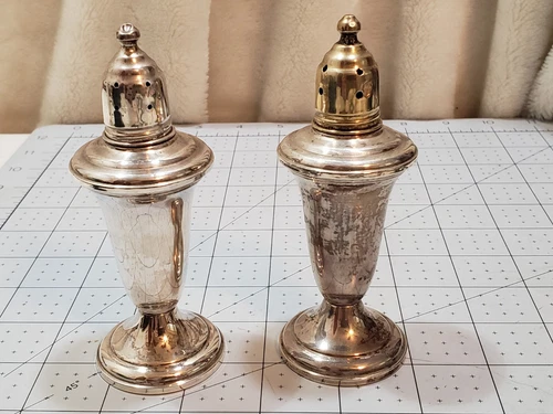 Sterling Silver Reed & Barton 46 Glass Weighted Reinforced Salt Pepper Shakers