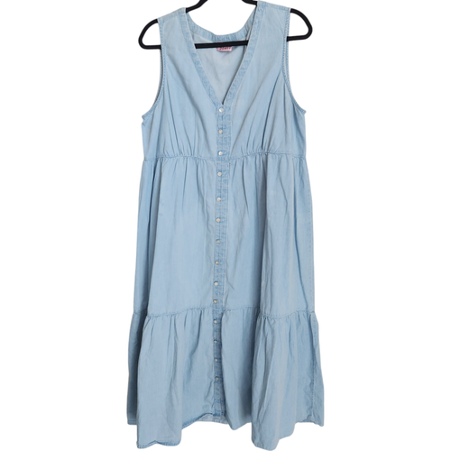 New Directions Women's 1X XL Chambray Tiered Midi Dress Blue Denim Sleeveless - Picture 13 of 13