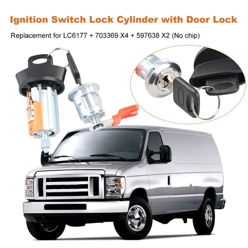 Door Lock Cylinder Ignition Switch with Keys Compatible with Ford Econoline E... - Picture 2 of 7
