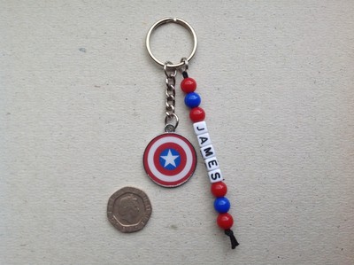 Personalised Superhero Captain America inspired keyring bag tag