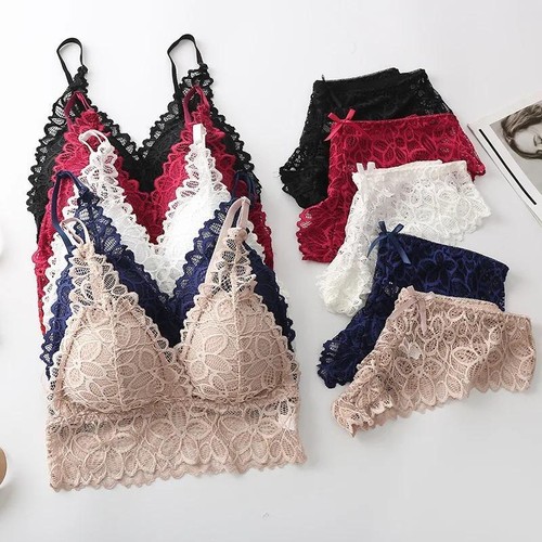 Sexy Lace Women’s Underwear Set Seamless Wire Free Bra & Panty with Embroidery - Picture 13 of 29