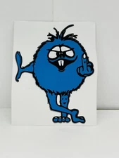 Novelty  Middle Finger Monster 70's Retro BLUE  3  1/2 Inch Decal