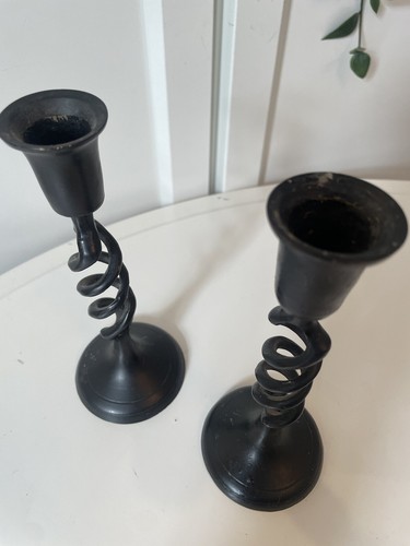 Par de Candelabros Torcidos Retro Negro Gótico Vintage Años 80 90 Decoración Interior - Imagen 3 de 3