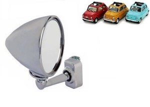 SPECCHIO RETROVISORE DX TONDO CROMATO A MORSETTO FIAT 500 L 65/>75 1965/>1975