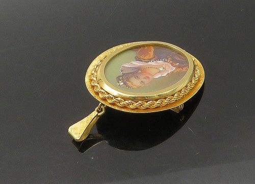 18K GOLD  Vintage Genuine Diamonds Portrait Twist Frame Brooch Pin  GB062 - Picture 3 of 6